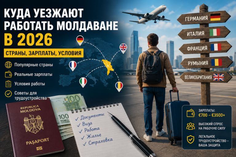 Куда уезжают работать молдаване в 2026: страны, зарплаты, условия